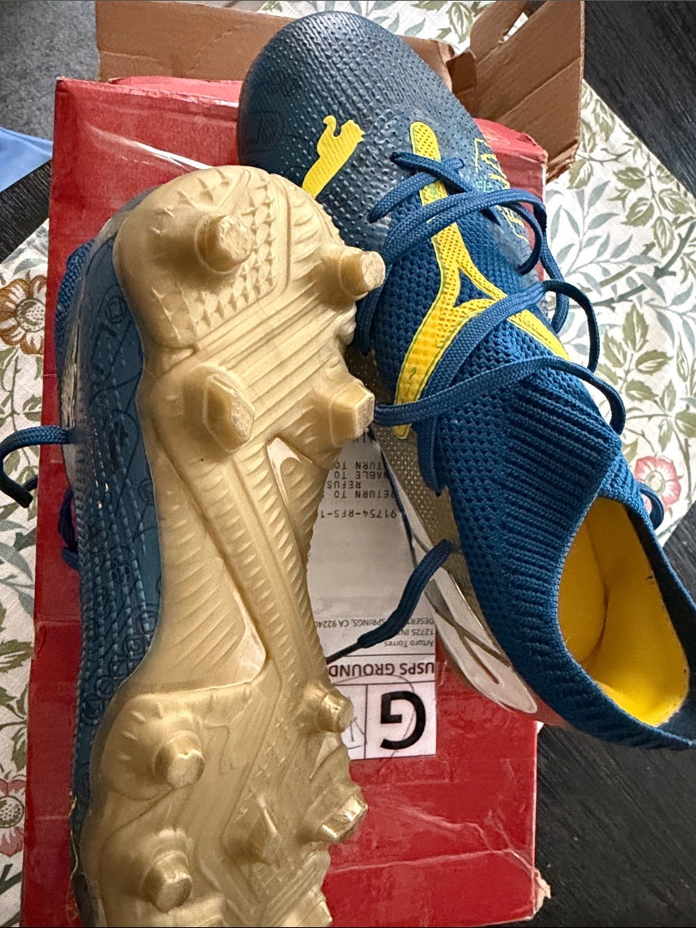 Puma Kids Blue and Yellow Soccer Cleats